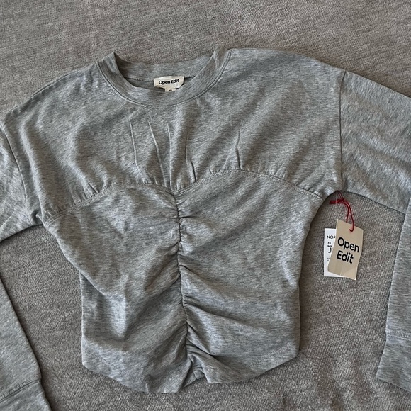 Open Edit grey corset top long sleeve cotton shirt NWT size xs - Picture 2 of 4